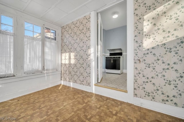 interior space featuring parquet flooring