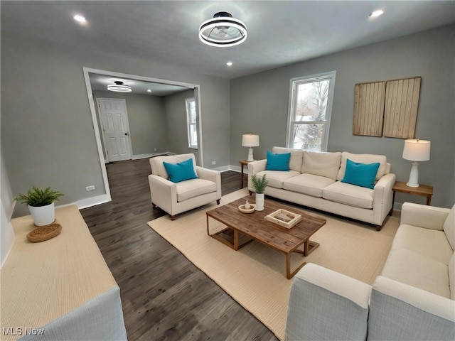 living room featuring dark hardwood / wood-style flooring