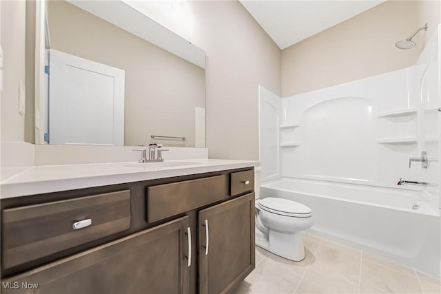 full bathroom featuring tile patterned flooring, toilet, vanity, and shower / bath combination