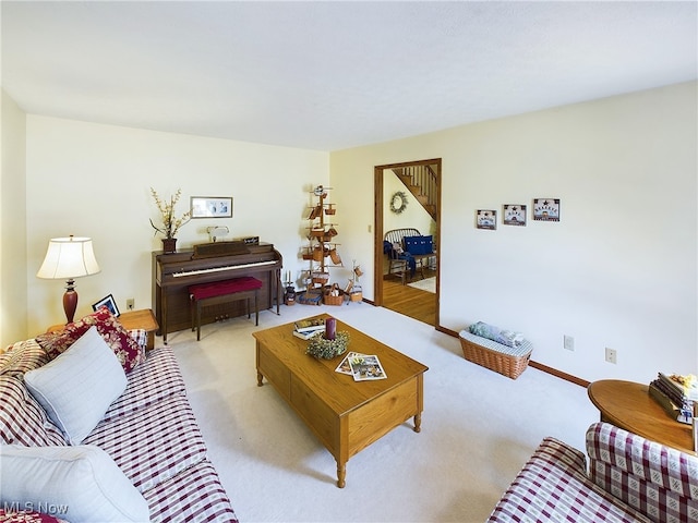 living room with light carpet