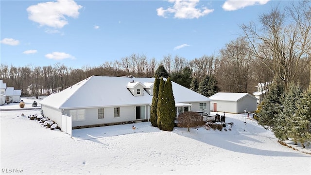 view of snow covered property