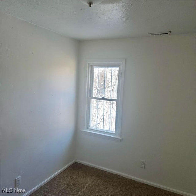 empty room featuring a textured ceiling and carpet flooring