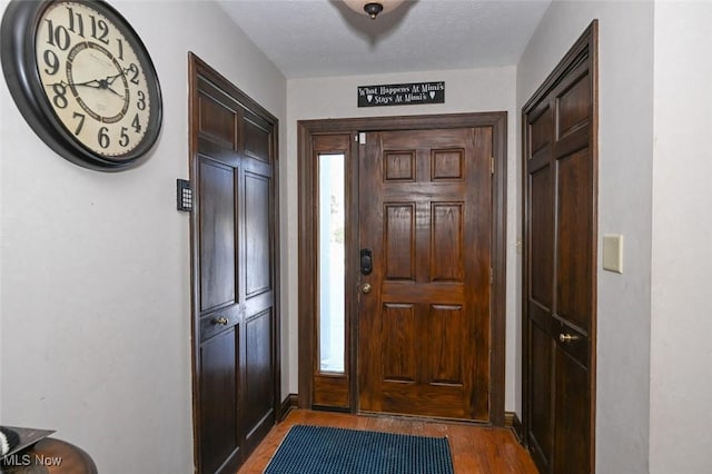 entryway with hardwood / wood-style flooring