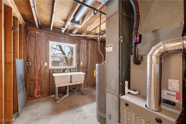 utility room featuring sink and gas water heater