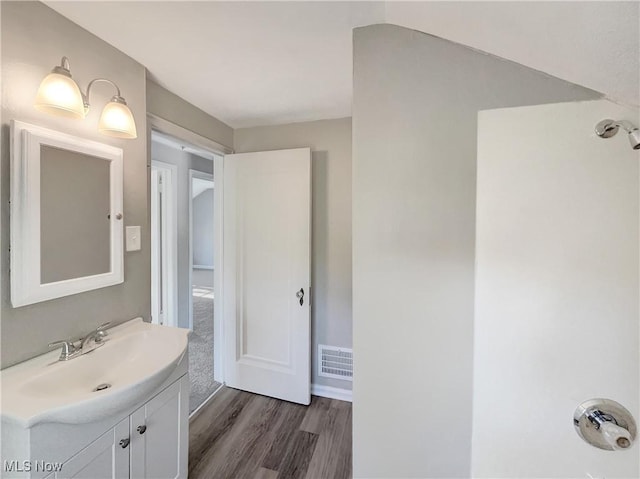 bathroom featuring wood-type flooring and vanity