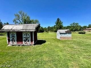 view of yard featuring a shed