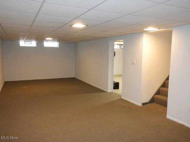 basement featuring carpet flooring