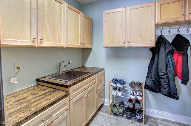 washroom featuring sink and light hardwood / wood-style flooring