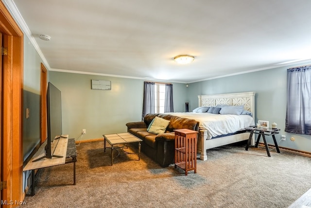 bedroom featuring carpet floors and ornamental molding