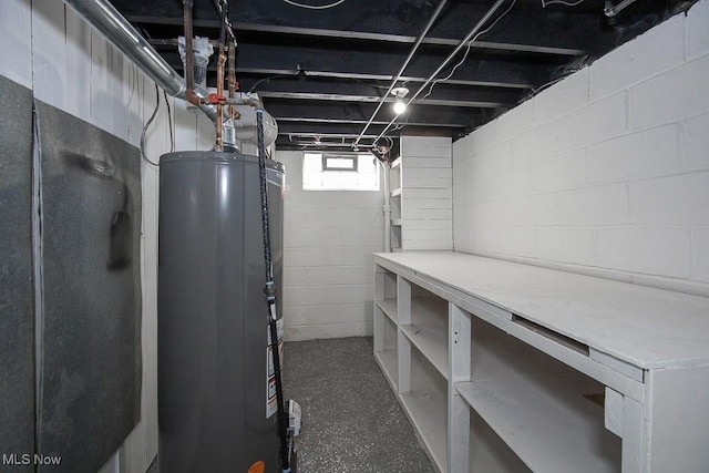 basement with water heater