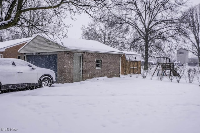 view of snow covered property