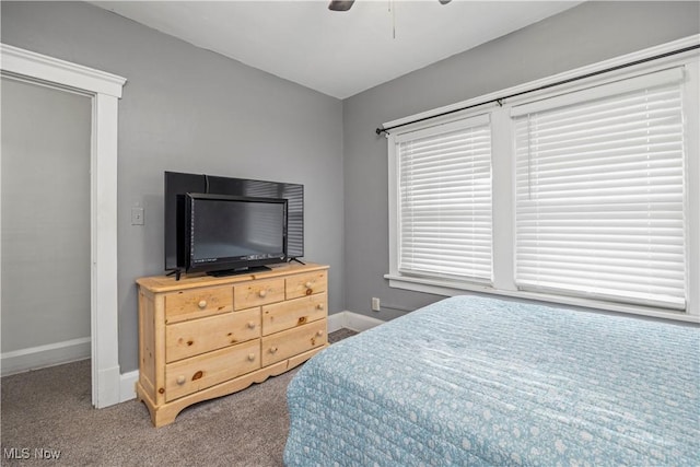 bedroom with carpet floors and ceiling fan