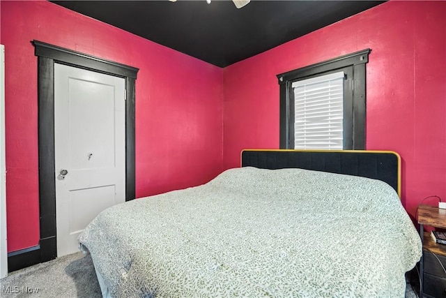 bedroom with carpet floors and ceiling fan