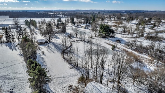 snowy aerial view featuring a water view