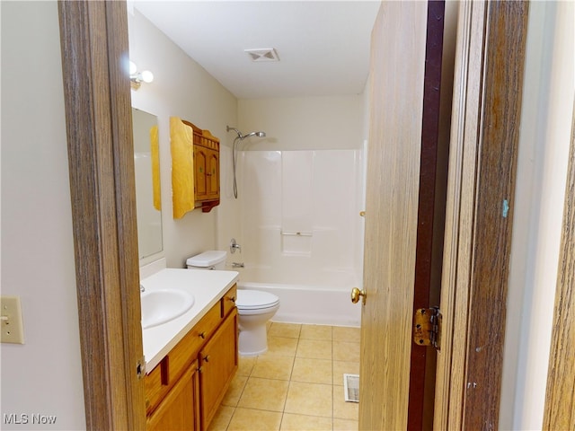 full bathroom featuring toilet, tile patterned floors, shower / bathtub combination, and vanity