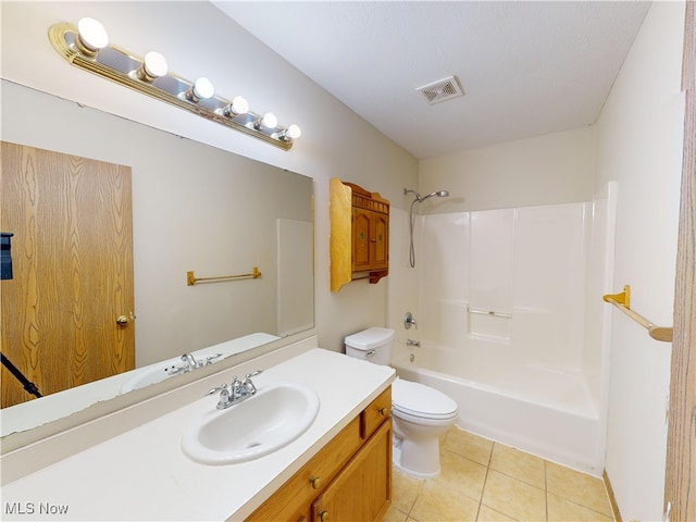 full bathroom featuring shower / washtub combination, tile patterned flooring, vanity, and toilet