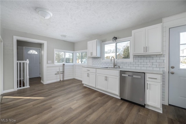 kitchen featuring sink, white cabinetry, tasteful backsplash, and dishwasher