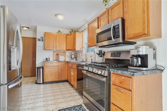 kitchen with sink and appliances with stainless steel finishes