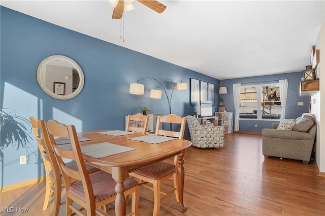 dining room featuring ceiling fan and hardwood / wood-style floors