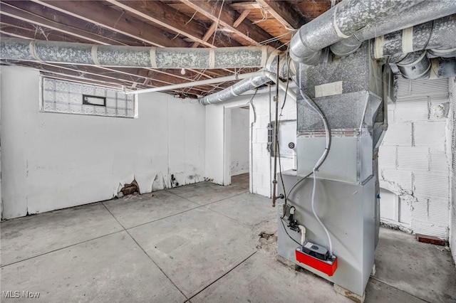 basement with heating unit