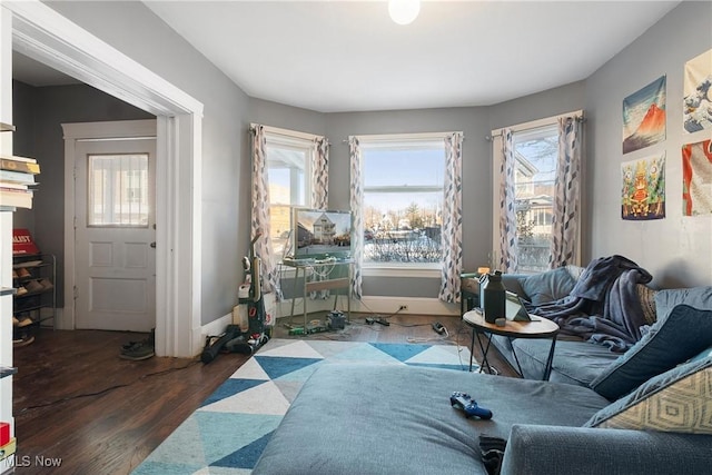 sitting room with dark hardwood / wood-style floors