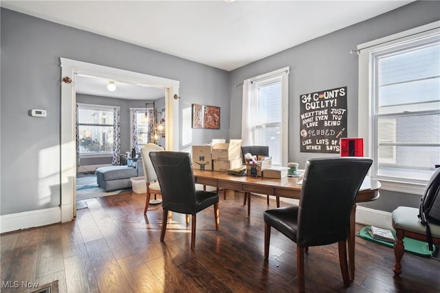 dining area featuring dark hardwood / wood-style flooring