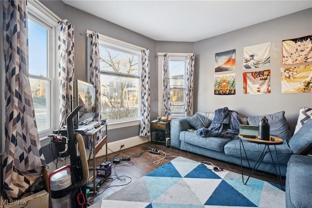 interior space with dark hardwood / wood-style floors