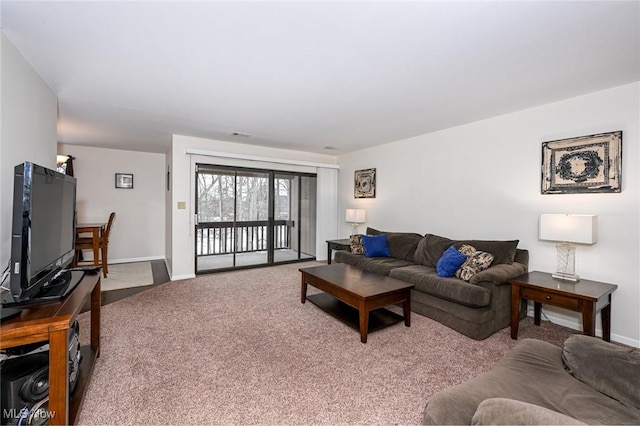 living room with carpet flooring