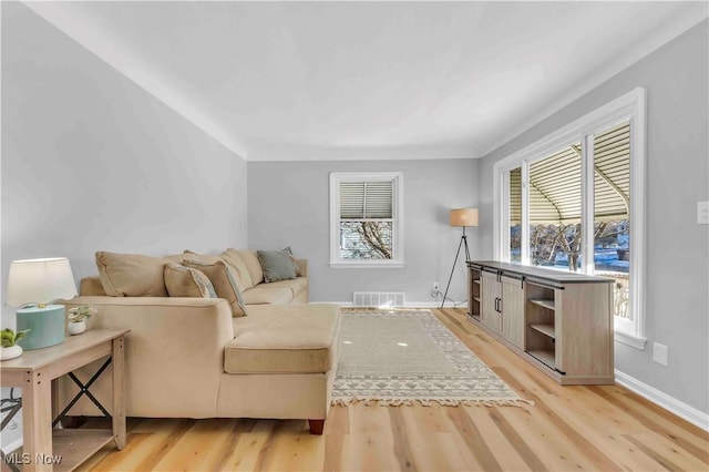 living room with light wood-type flooring