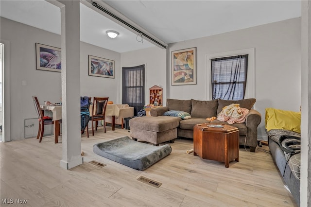 living room featuring light hardwood / wood-style floors