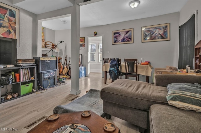 living room featuring light wood-type flooring