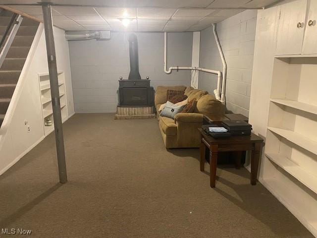 basement with carpet floors