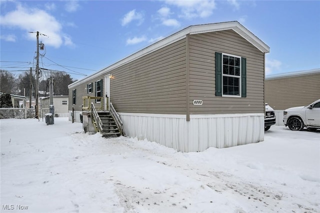 view of snow covered exterior