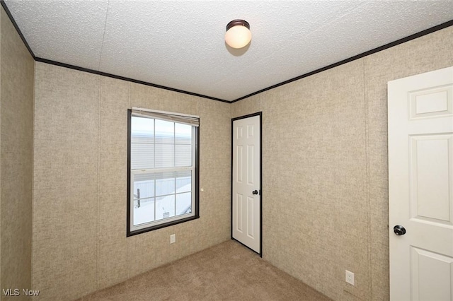 unfurnished bedroom featuring a textured ceiling and ornamental molding