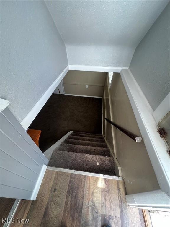 staircase with wood-type flooring