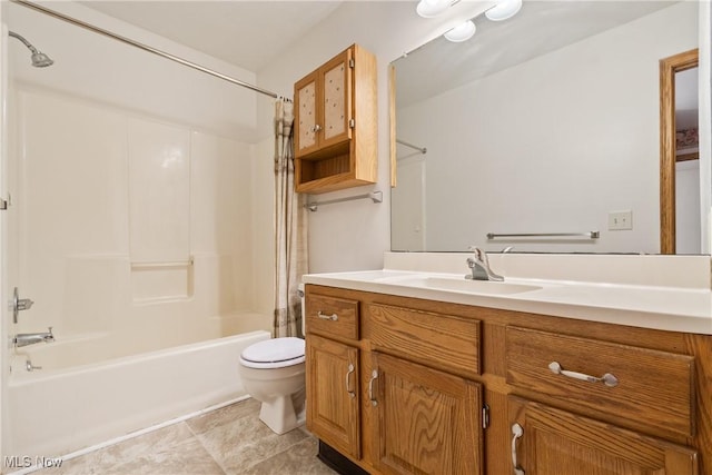 full bathroom featuring vanity, toilet, and shower / tub combo