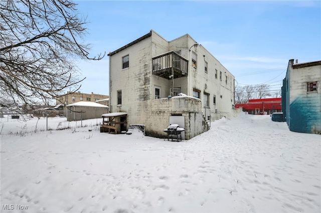 view of snow covered building