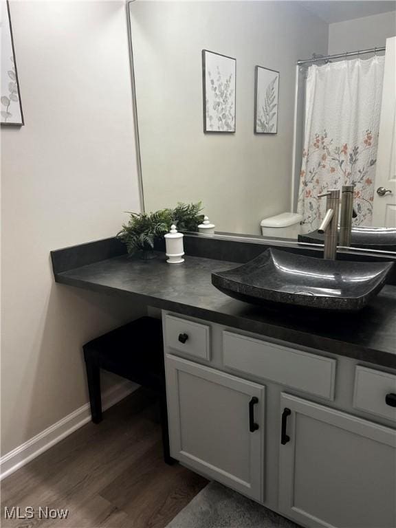 bathroom with wood-type flooring and vanity