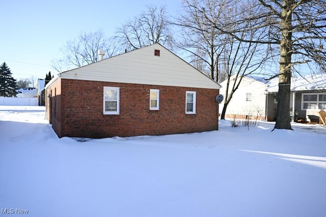 view of snow covered exterior