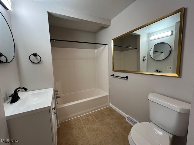 full bathroom featuring toilet, vanity, and bathtub / shower combination