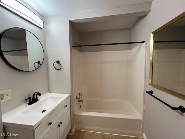 bathroom with vanity, tile patterned flooring, and bathtub / shower combination