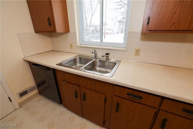 kitchen with sink, backsplash, and dishwasher