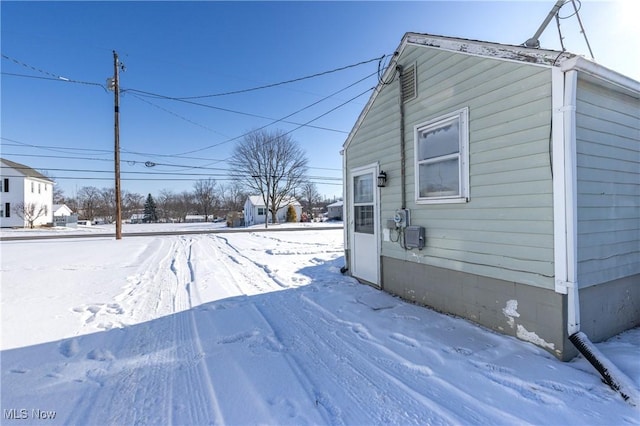 view of snow covered exterior