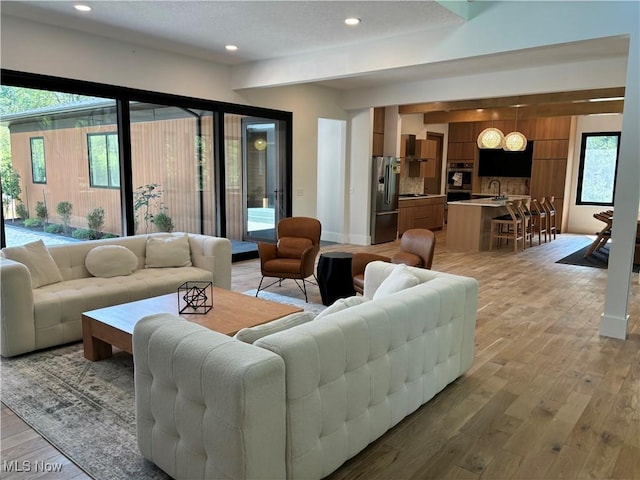 living room featuring light wood-type flooring