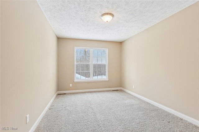 empty room featuring light carpet and a textured ceiling