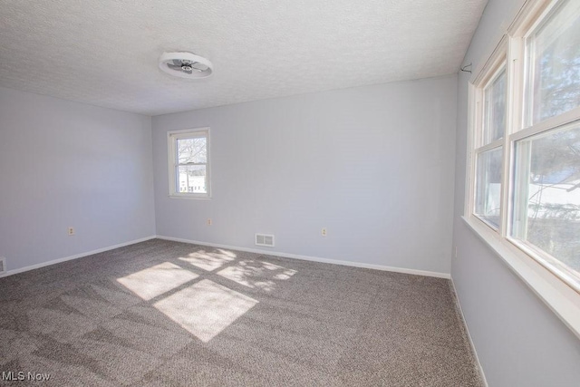 carpeted spare room featuring a textured ceiling