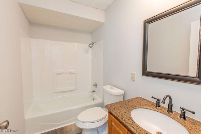 full bathroom with toilet, shower / tub combination, and vanity