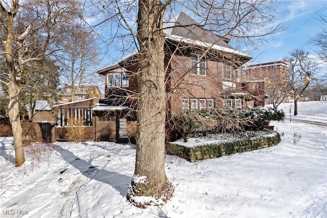 view of snow covered exterior