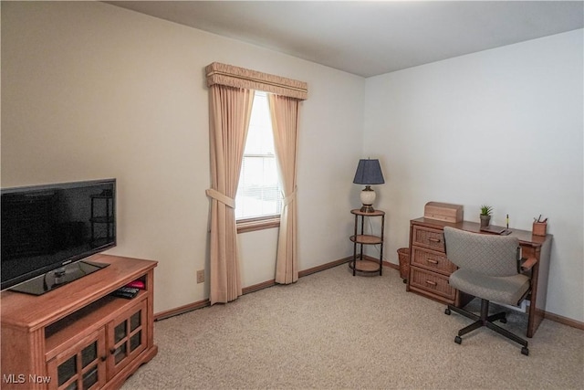 living area featuring light colored carpet