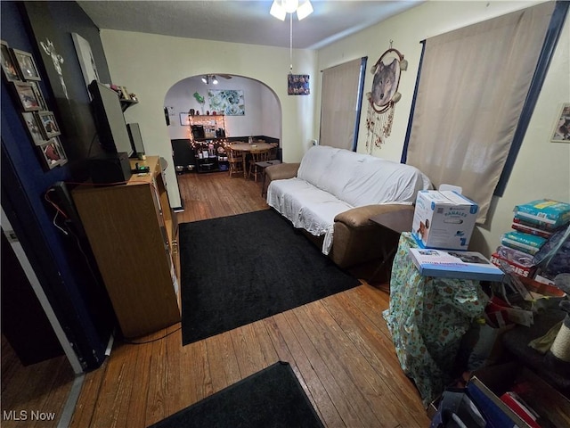 living room with hardwood / wood-style flooring